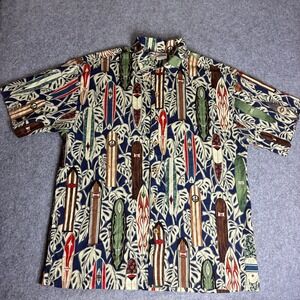 SGT Leisure Mens XL Surfboard Monstera Leaf Print Hawaiian Aloha Shirt USA Made